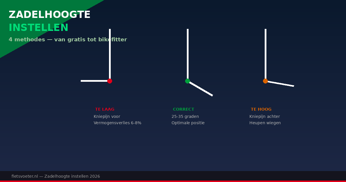 Zadelhoogte instellen racefiets 2026 — juiste positie kniepijn voorkomen LeMond methode Fietsvoeter.nl